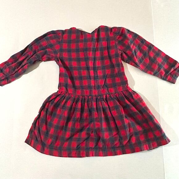 VTG 90s, Red Flannel Drops Waist Long Sleeve Button Up Girls Dress, 6 - Picture 4 of 5